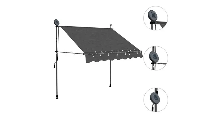 Copertina retractabila manual cu led, antracit, 150 cm — imaginea 3