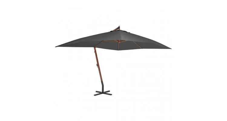 Umbrelă suspendată cu stâlp din lemn, antracit, 400 x 300 cm