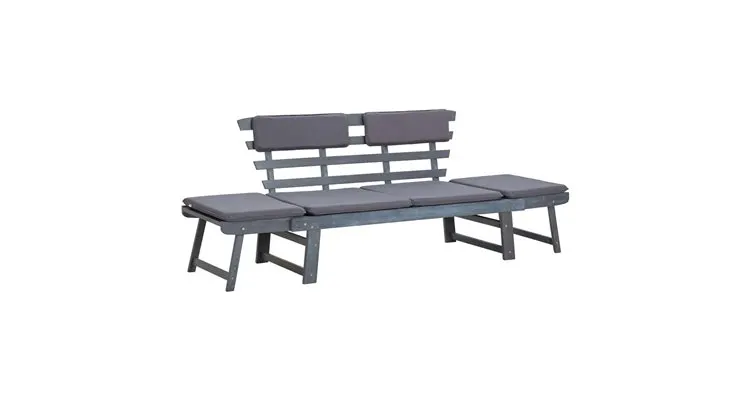 Banca de gradina cu perne 2-in-1 gri 190 cm lemn masiv acacia