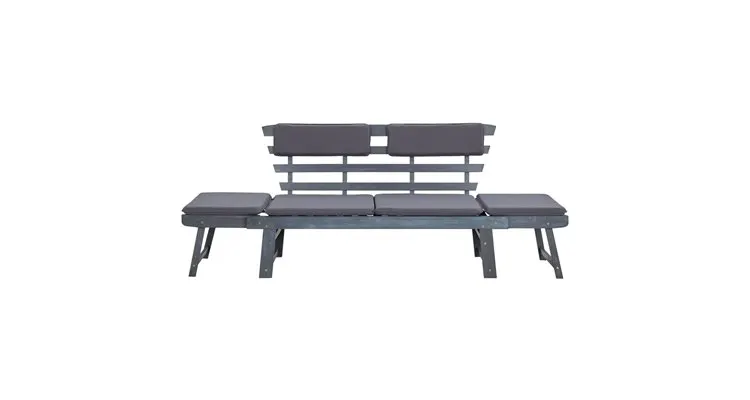 Banca de gradina cu perne 2-in-1 gri 190 cm lemn masiv acacia — imaginea 2