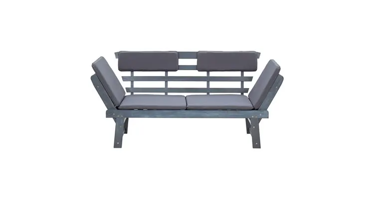Banca de gradina cu perne 2-in-1 gri 190 cm lemn masiv acacia — imaginea 3