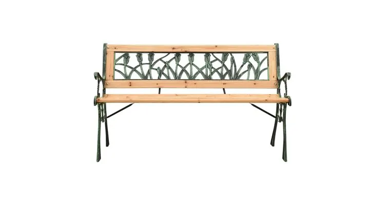 Banca de gradina, 122 cm, fonta si lemn masiv de brad — imaginea 2