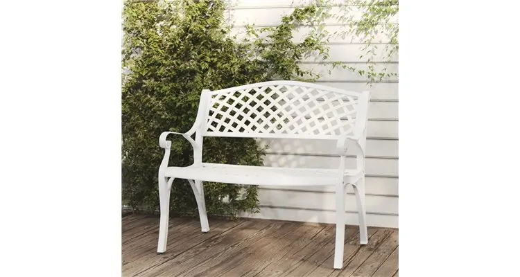 Banca de gradina, alb, 102 cm, aluminiu turnat