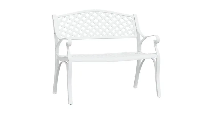 Banca de gradina, alb, 102 cm, aluminiu turnat — imaginea 2