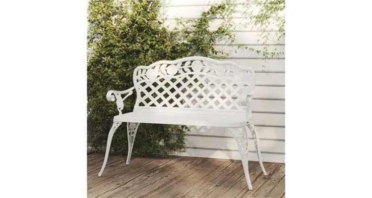 Banca de gradina, alb, 108 cm, aluminiu turnat