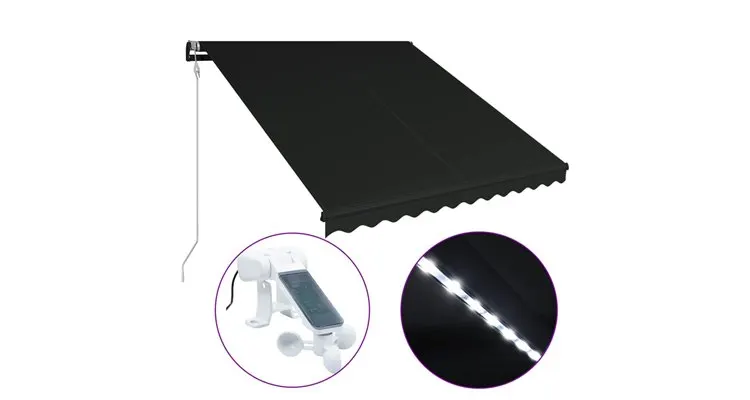 Copertina retractabila cu senzor vant & led antracit 300x250 cm