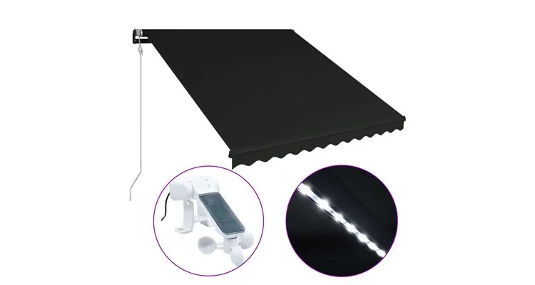 Copertina retractabila cu senzor vant & led antracit 300x250 cm — imaginea 5