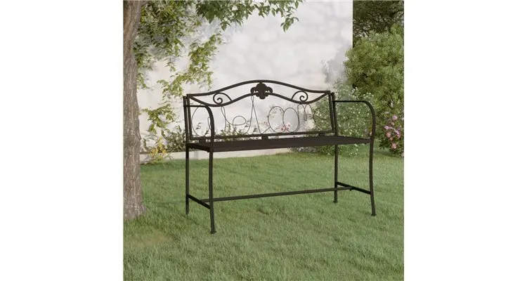 Banca de gradina cu 2 locuri, negru, 104 cm, otel