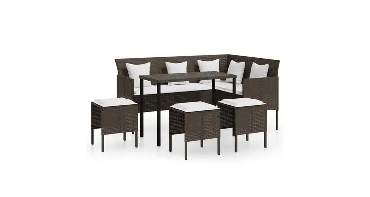 Set canapele de gradina forma l cu perne 5 piese maro poliratan — imaginea 2