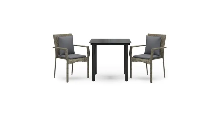 Set mobilier de gradina cu perne, 3 piese, negru/gri, poliratan — imaginea 2