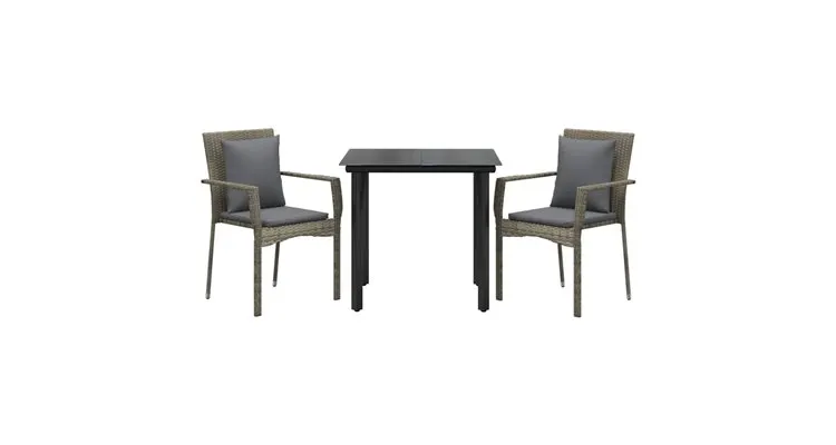 Set mobilier de gradina cu perne, 3 piese, negru/gri, poliratan — imaginea 3