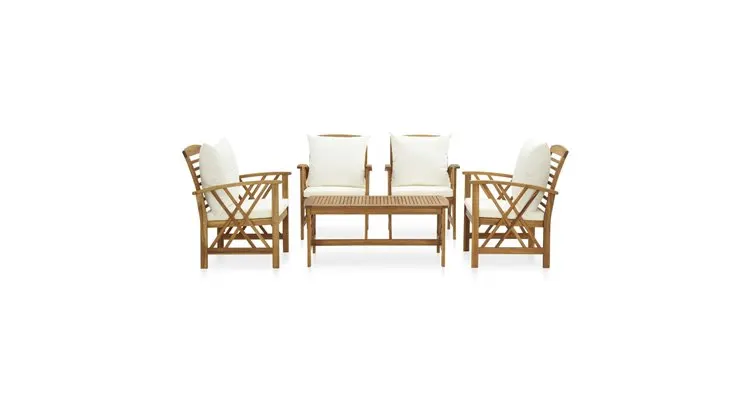 Set mobilier de gradina cu perne, 5 piese, lemn masiv de acacia — imaginea 2