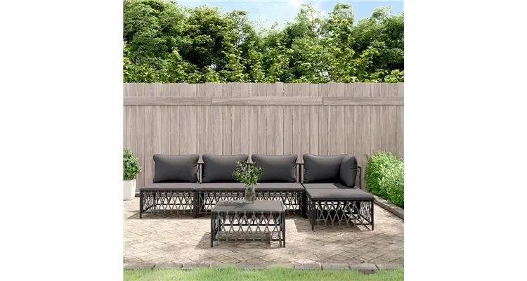 Set mobilier de gradina, 6 piese, cu perne, antracit, otel — imaginea 2