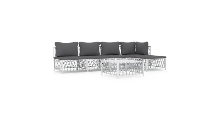 Set mobilier de gradina, 6 piese, cu perne, alb, otel — imaginea 2