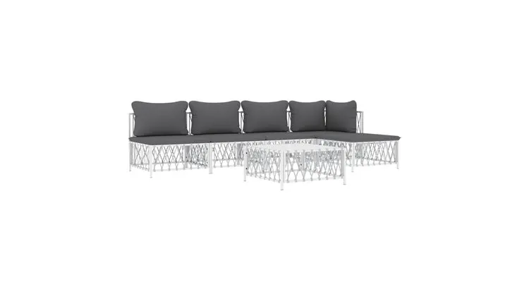 Set mobilier de gradina, 6 piese, cu perne, alb, otel — imaginea 3