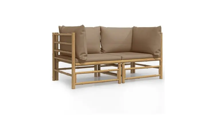 Canapele coltar de gradina, perne gri taupe, 2 buc., bambus