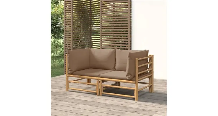 Canapele coltar de gradina, perne gri taupe, 2 buc., bambus — imaginea 2