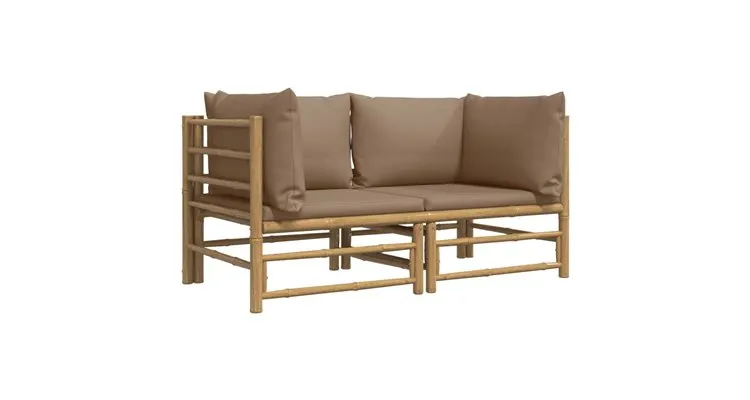 Canapele coltar de gradina, perne gri taupe, 2 buc., bambus — imaginea 3