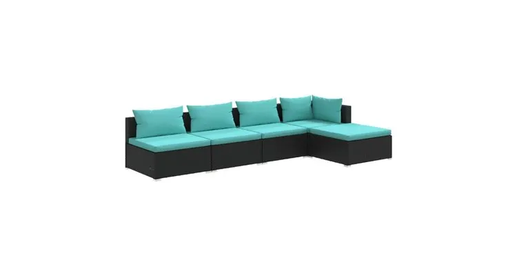 Set mobilier de gradina cu perne, 5 piese, negru, poliratan — imaginea 2