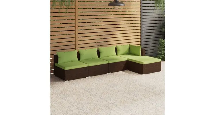 Set mobilier de gradina cu perne, 5 piese, maro, poliratan — imaginea 2
