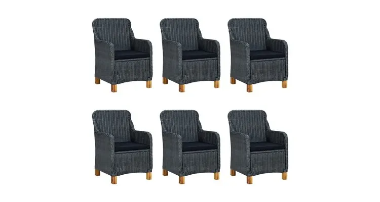 Set mobilier exterior cu perne, 7 piese, gri inchis, poliratan — imaginea 2