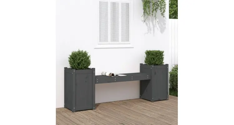 Bancheta cu jardiniere, gri, 180x36x63 cm, lemn masiv de pin