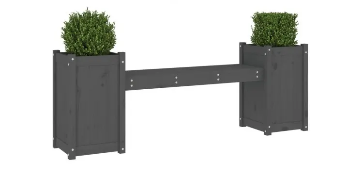 Bancheta cu jardiniere, gri, 180x36x63 cm, lemn masiv de pin — imaginea 3