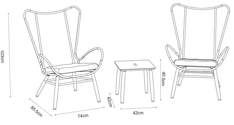 BODEH Set mobilier terasă/grădină, 2 fotolii si măsuță — imaginea 2