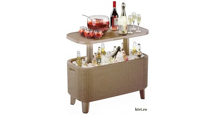 Masa exterior cu lada frigorifica (frapiera) Keter Bevy Bar XL, Cappuccino