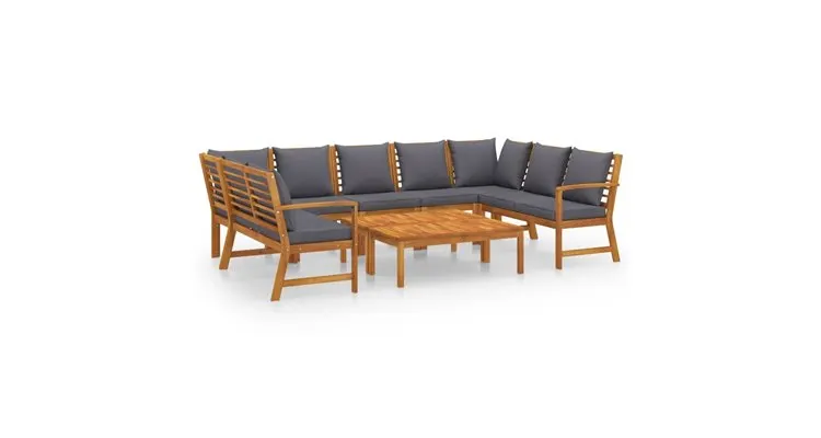 Set mobilier gradina cu perne, 9 piese, lemn masiv de acacia — imaginea 2