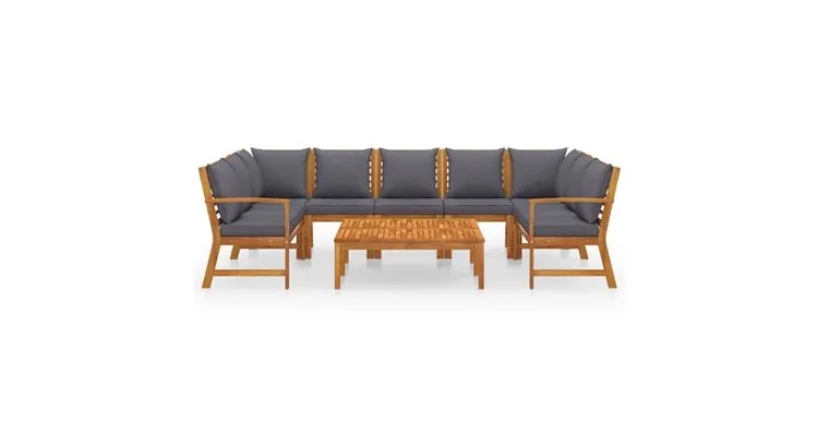 Set mobilier gradina cu perne, 9 piese, lemn masiv de acacia — imaginea 3