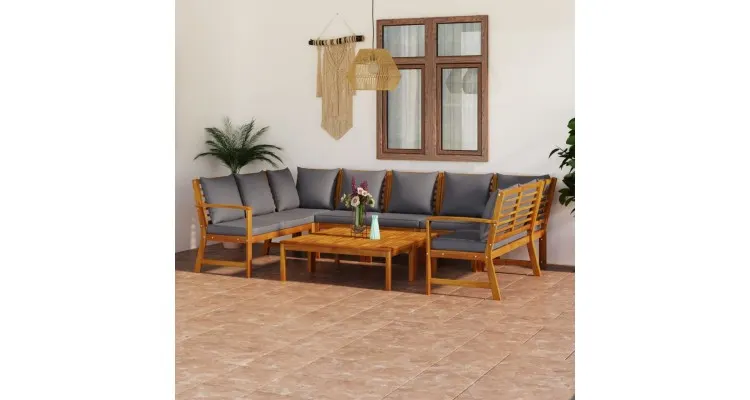 Set mobilier gradina cu perne, 9 piese, lemn masiv de acacia — imaginea 5