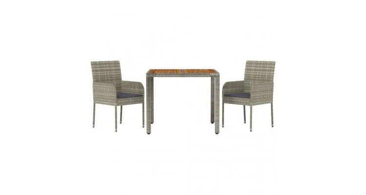 Set mobilier de grădină cu perne, 3 piese, gri, poliratan — imaginea 2