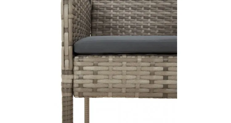 Set mobilier de grădină cu perne, 3 piese, gri, poliratan — imaginea 5