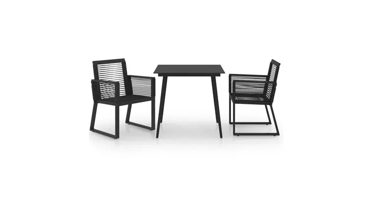 Set mobilier de exterior, 3 piese, negru, ratan pvc — imaginea 2