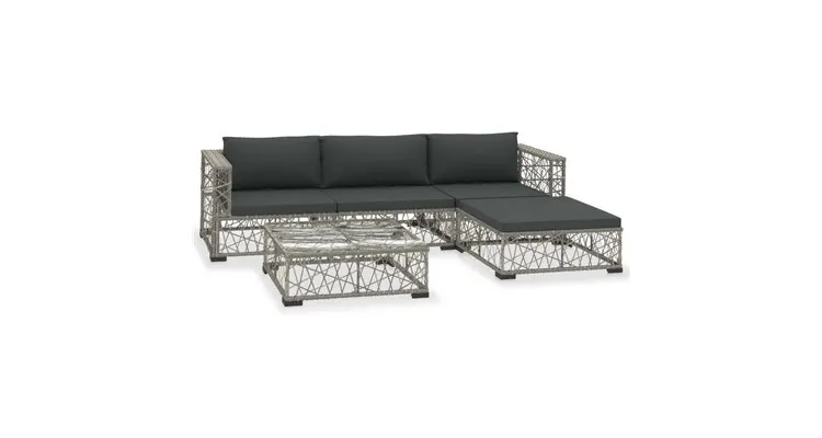 Set mobilier de gradina cu perne, 5 piese, gri, poliratan — imaginea 2