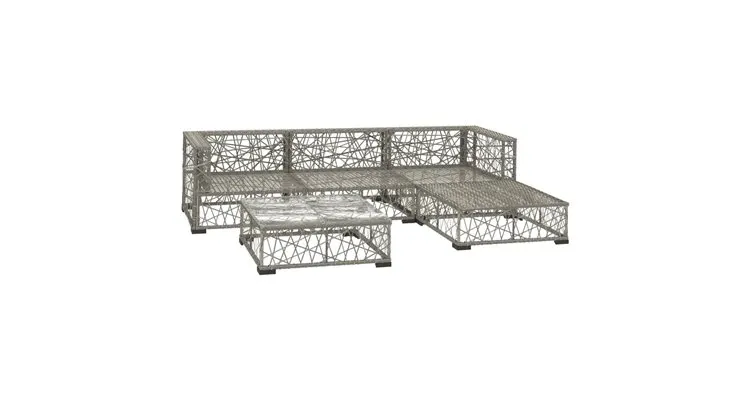 Set mobilier de gradina cu perne, 5 piese, gri, poliratan — imaginea 3