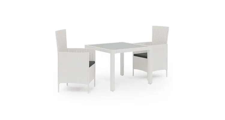 Set mobilier de exterior cu perne, 3 piese, alb, poliratan — imaginea 2