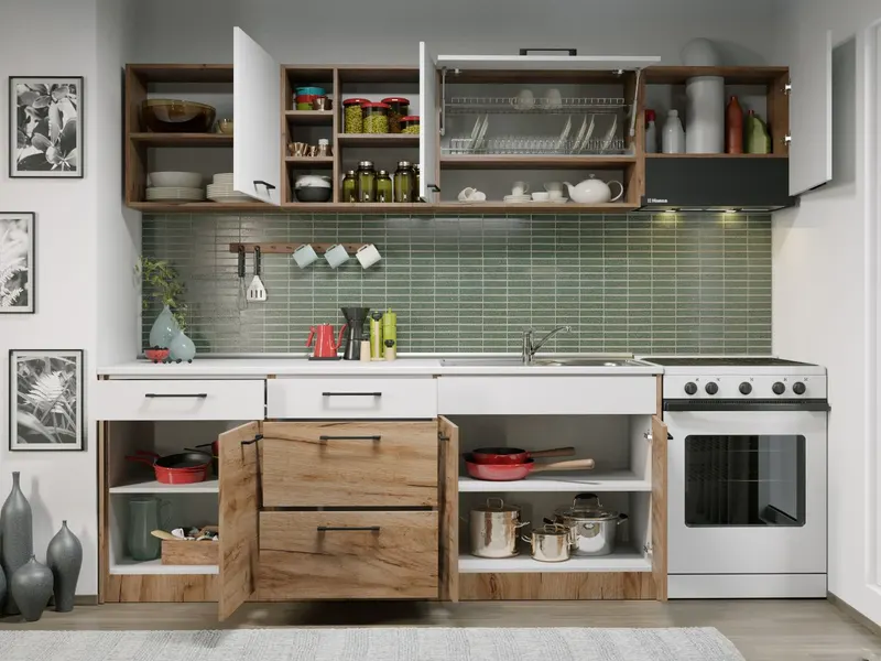 Set Mobila Bucatarie Gastro 260 Alb/Stejar - C03 — imaginea 2