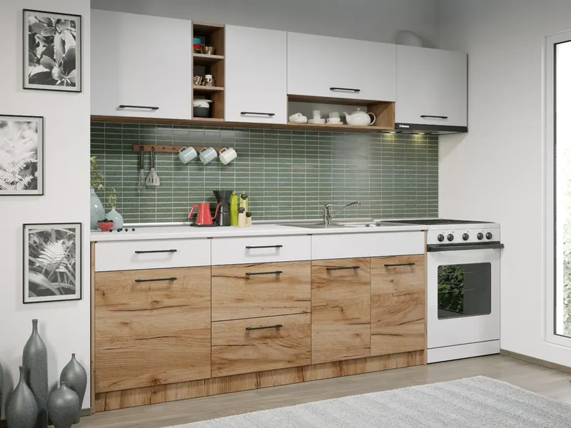 Set Mobila Bucatarie Gastro 260 Alb/Stejar - C03 — imaginea 3
