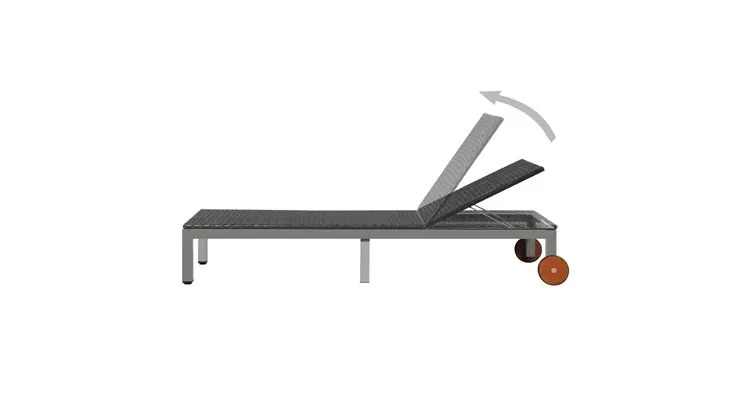 Sezlong de plaja cu roti, negru, poliratan — imaginea 2