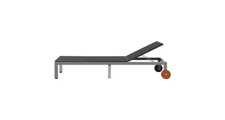 Sezlong de plaja cu roti, negru, poliratan — imaginea 3