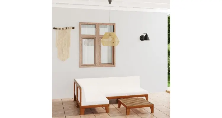 Set mobilier de exterior, cu perne, 5 piese, lemn masiv acacia — imaginea 2