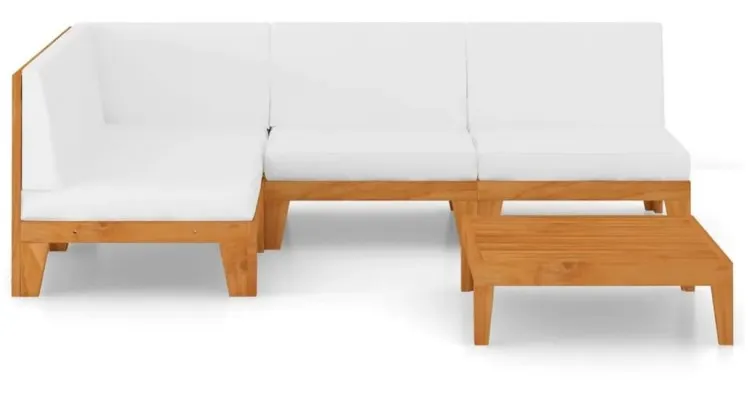 Set mobilier de exterior, cu perne, 5 piese, lemn masiv acacia — imaginea 3