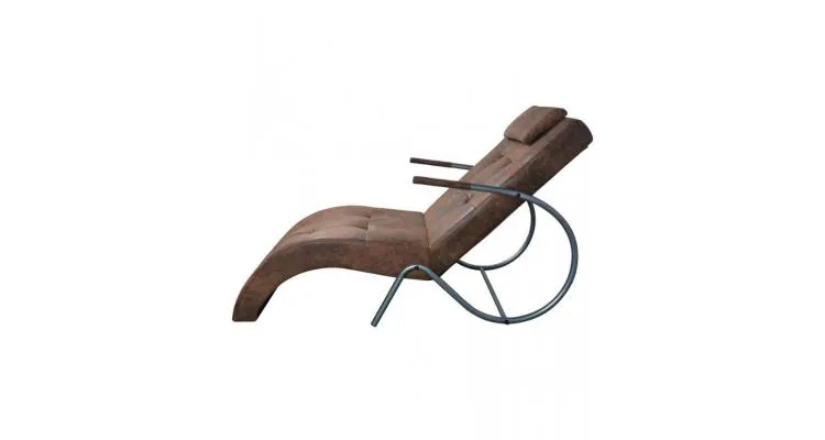 Sezlong cu perna, maro, aspect piele intoarsa — imaginea 3