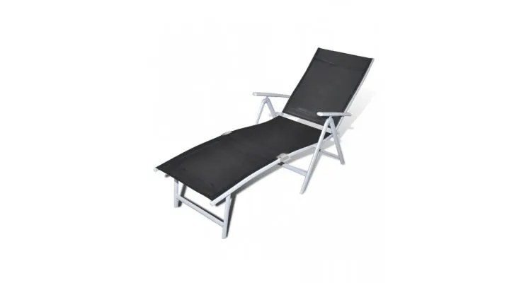 Sezlong de exterior 2 buc, aluminiu, gri si negru — imaginea 2