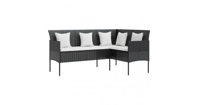 Set mobilier gradina poliratan, forma L, pentru 7 persoane, cu perne incluse, negru — imaginea 2