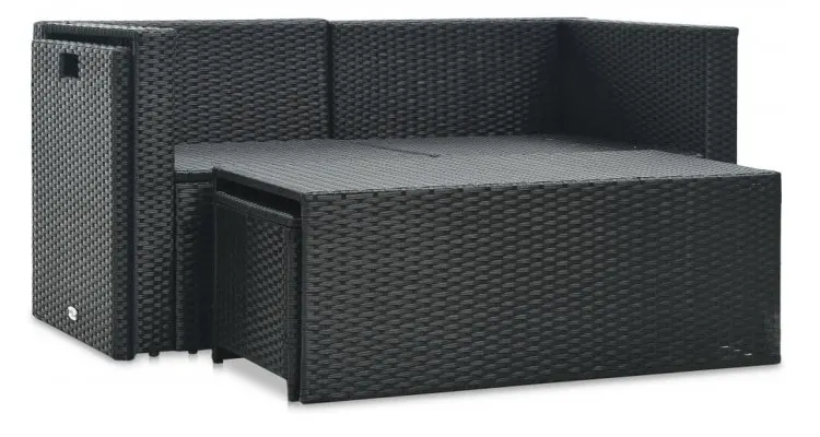 Set mobilier de gradina cu perne, 6 piese, negru, poliratan — imaginea 2