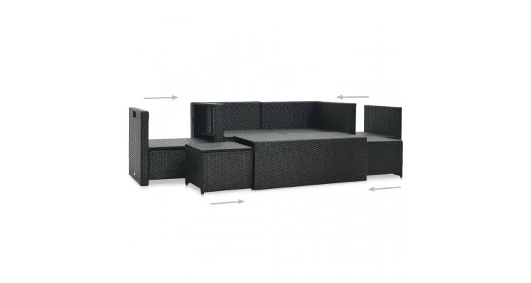 Set mobilier de gradina cu perne, 6 piese, negru, poliratan — imaginea 3