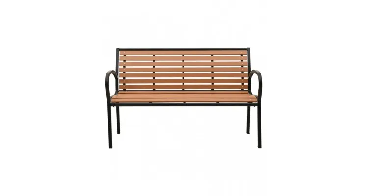 Banca de gradina, negru si maro, 125 cm, otel si wpc — imaginea 2